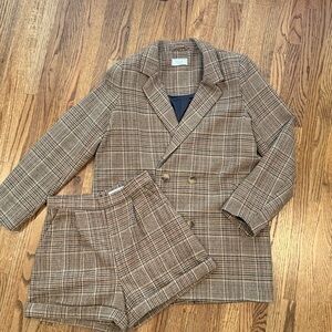 Sage Plaid Blazer and Shorts Set, XS